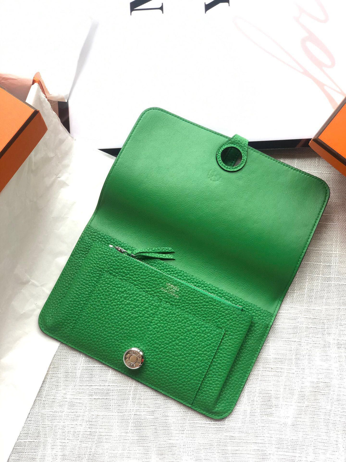 HERMES Dogon Wallet 20 Green Togo Shw