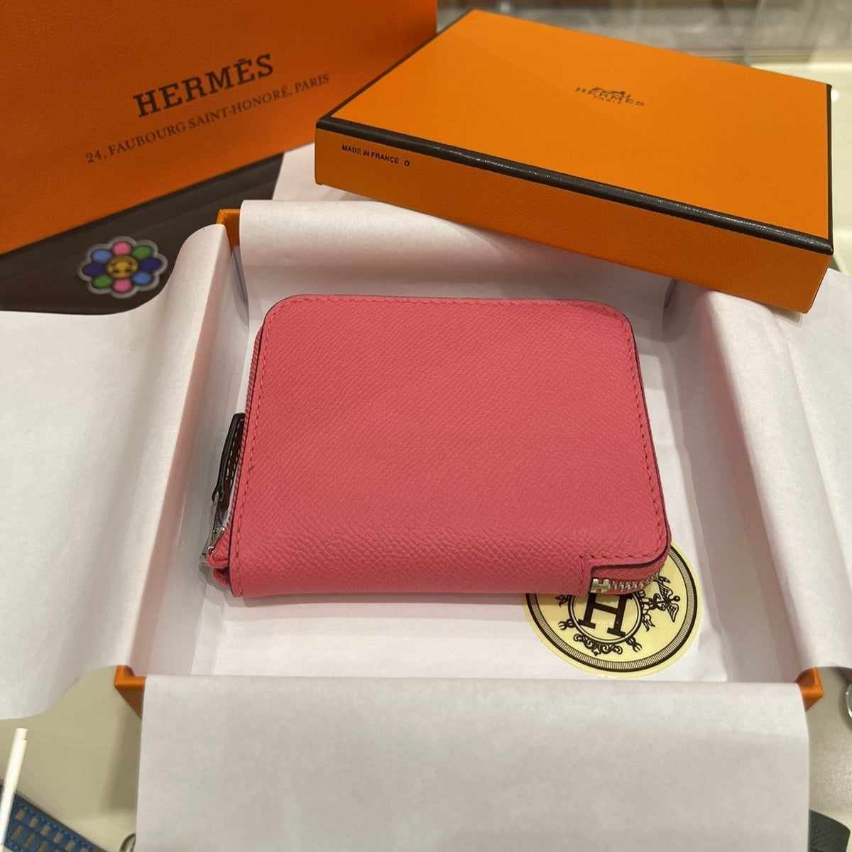 HERMES Compact Wallet 11.5 Dark Pink Epsom