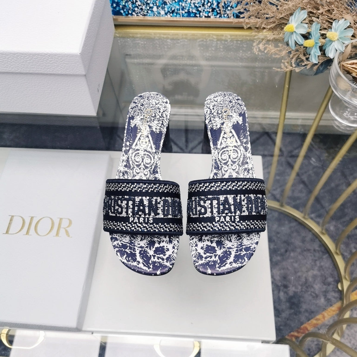 DIOR CD Mule Dway Heeled Slide 45mm Style 22