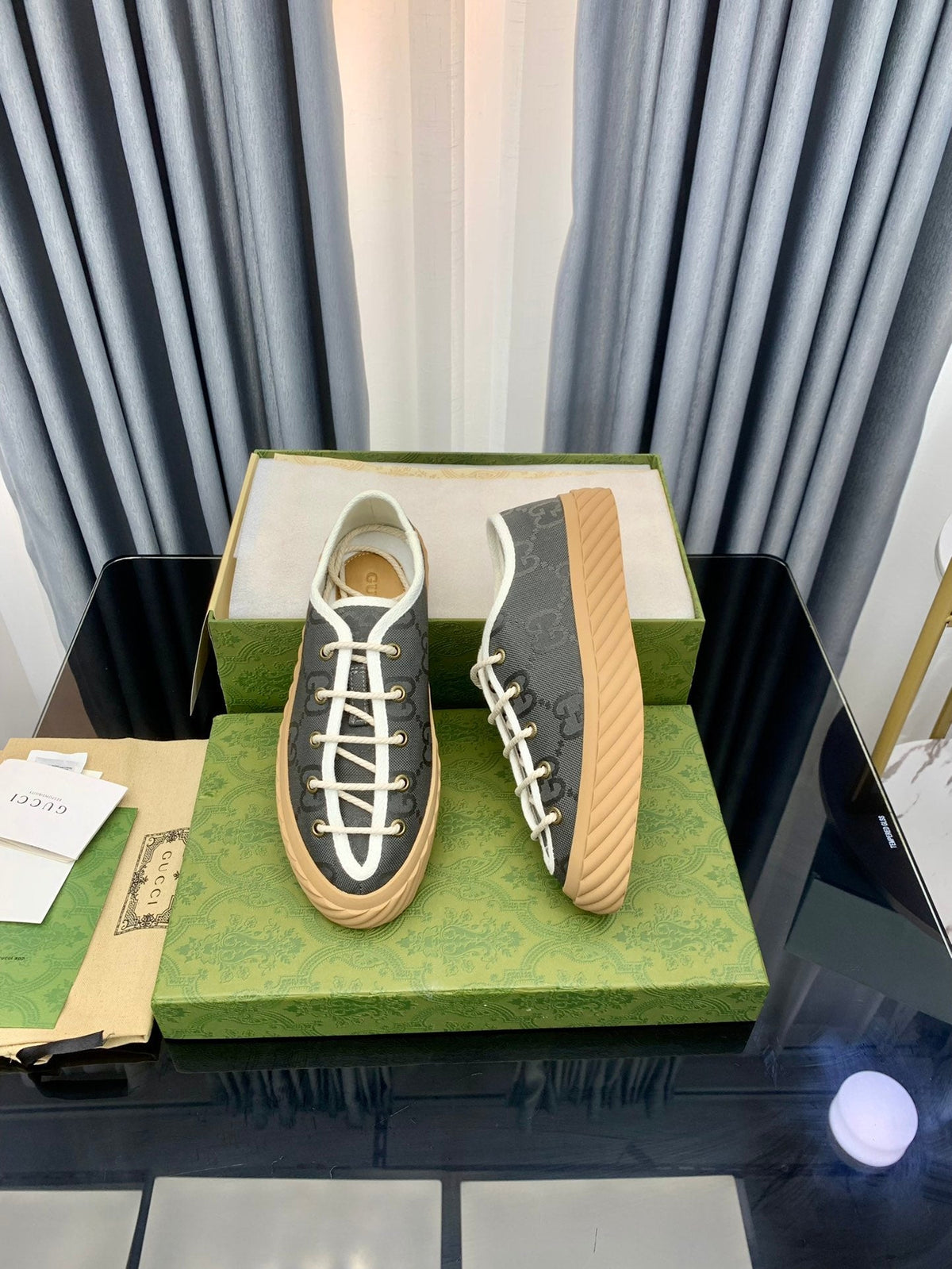 GUCCI UNIQUE SNEAKER THICK-SOLE LEAD CANVAS