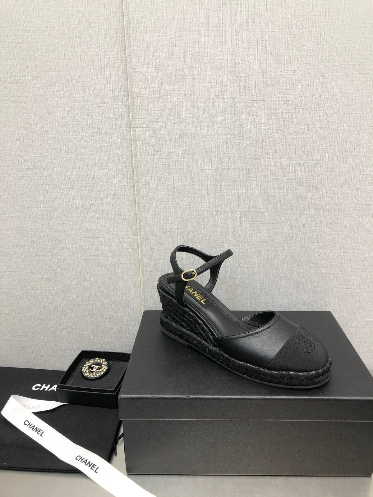 CHANEL MARY JANE WEDGE BLACK LAMBSKIN