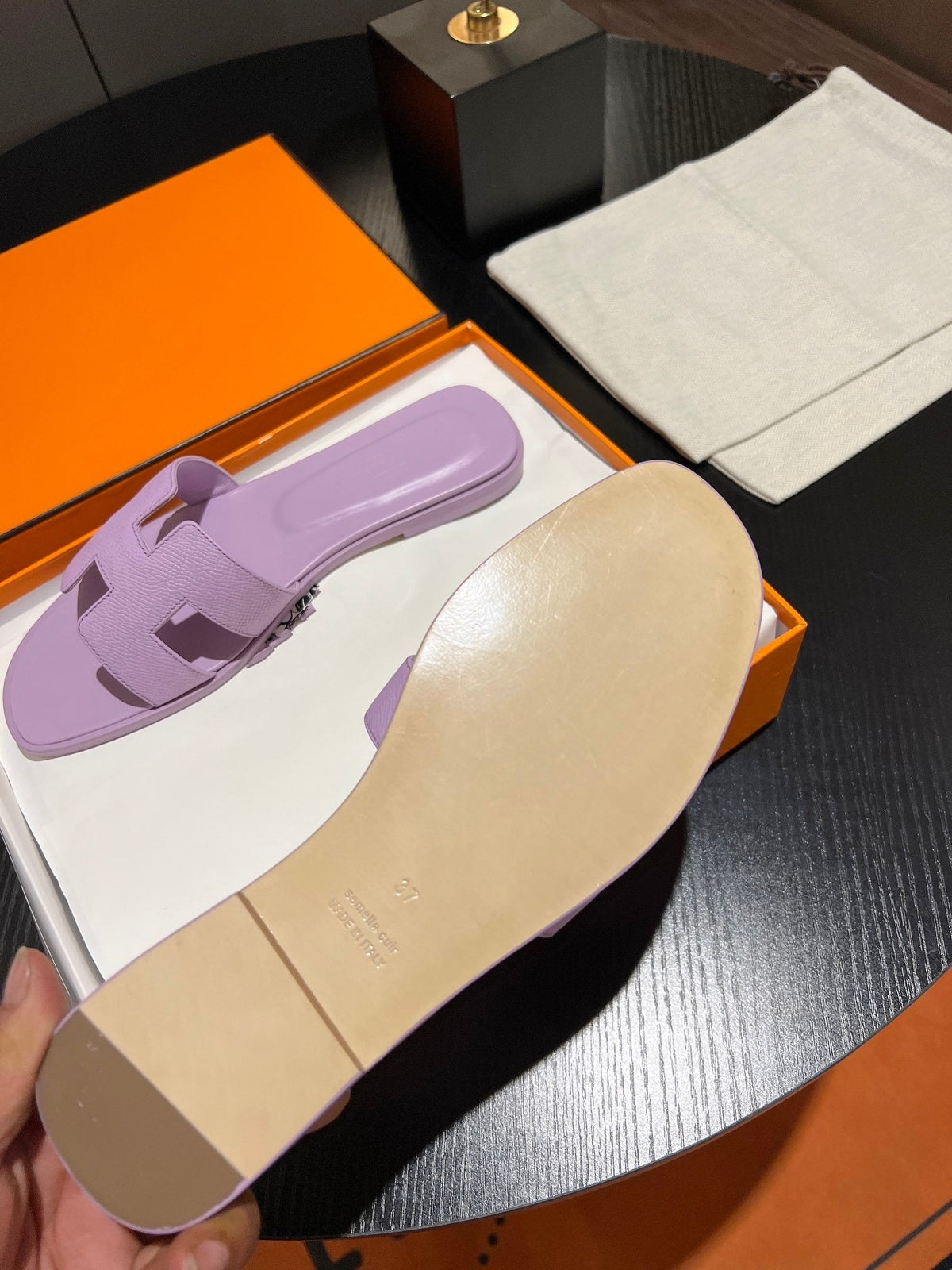 HERMES 0RAN SANDAL Leather Lavender