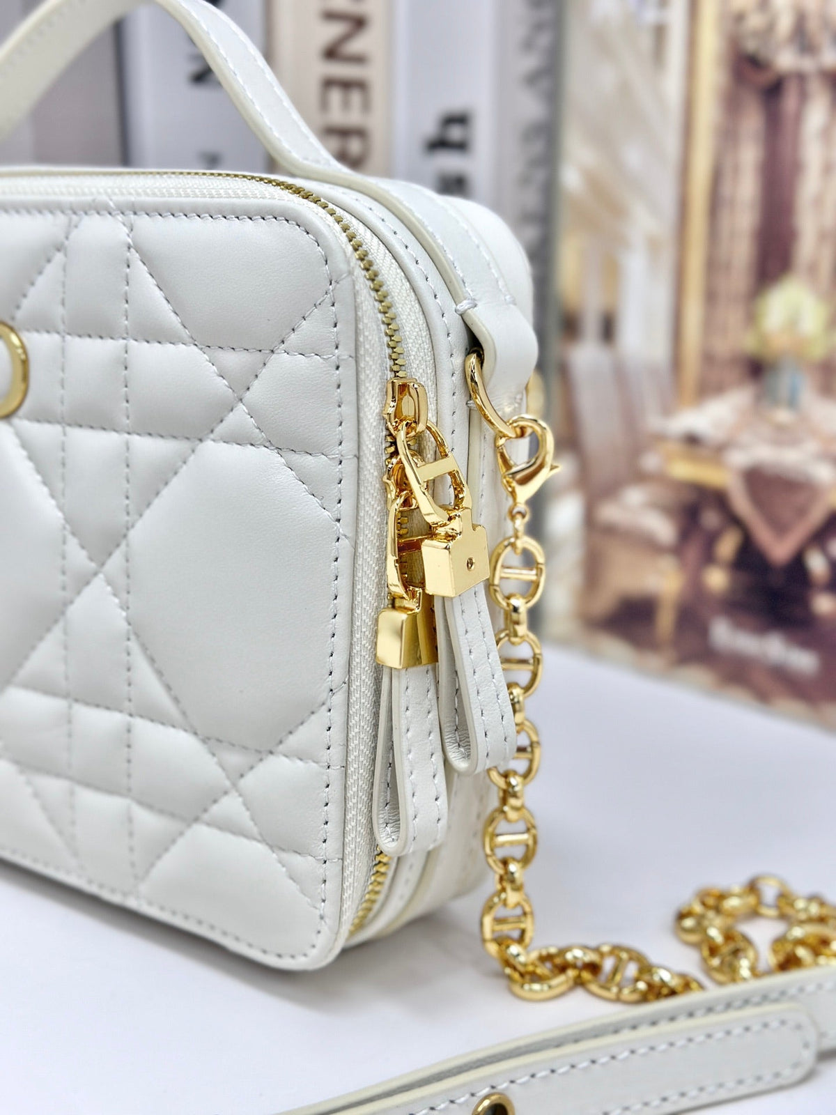 DIOR CARO BOX 19 IN WHITE CALFSKIN