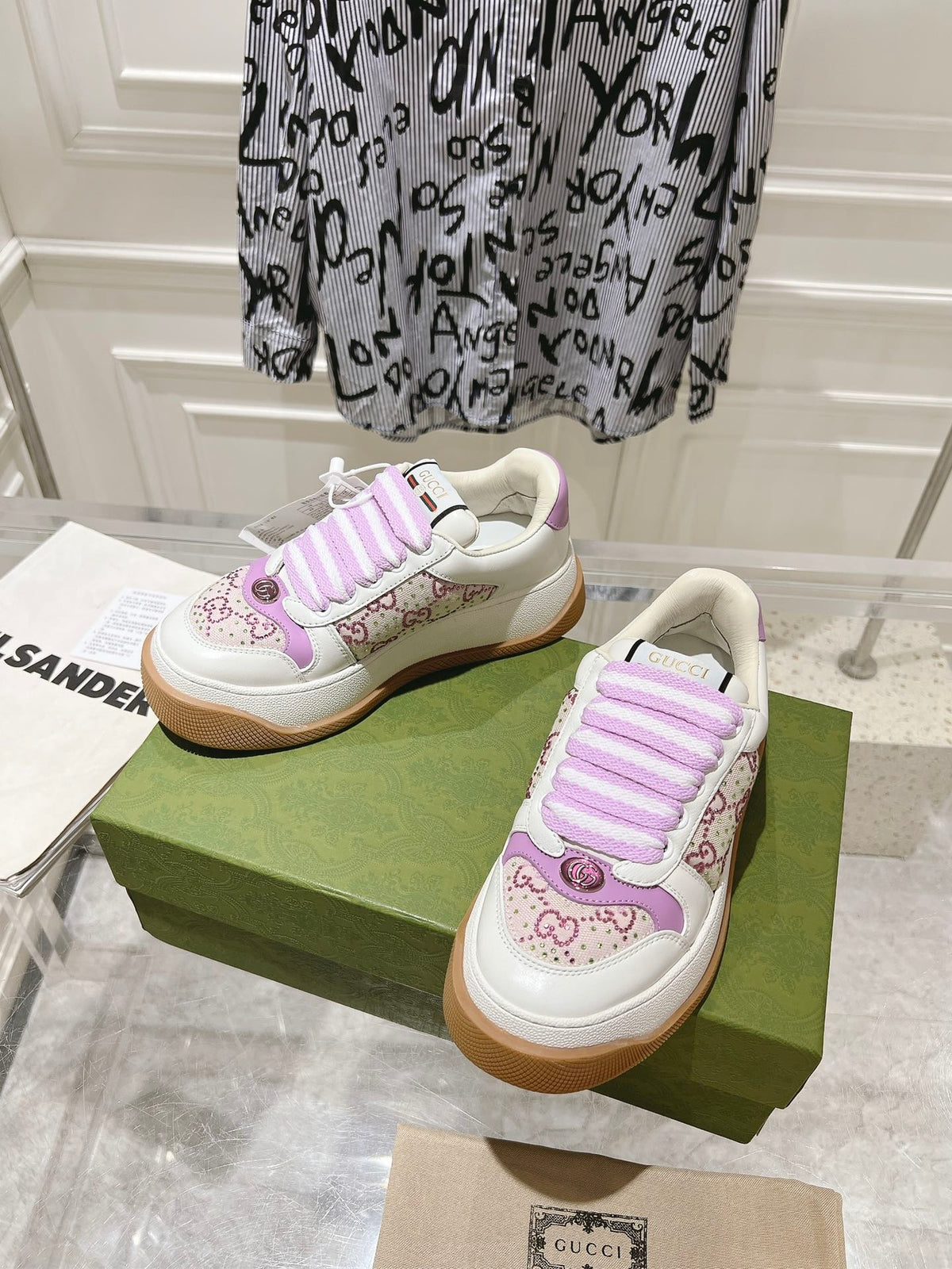 GUCCI SCREENER 50 SNEAKER WHITE AND PURPLE CALFSKIN