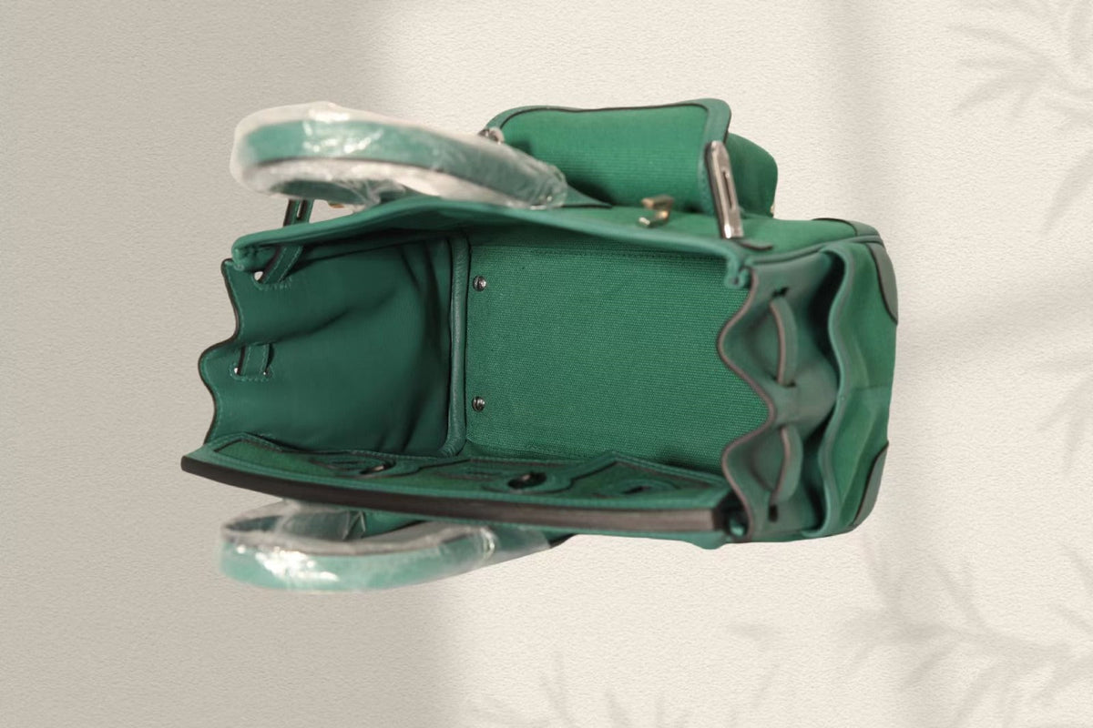 HERMES BIRKIN CARGO 25CM GREEN CANVAS AND LEATHER SILVER HARDWARE