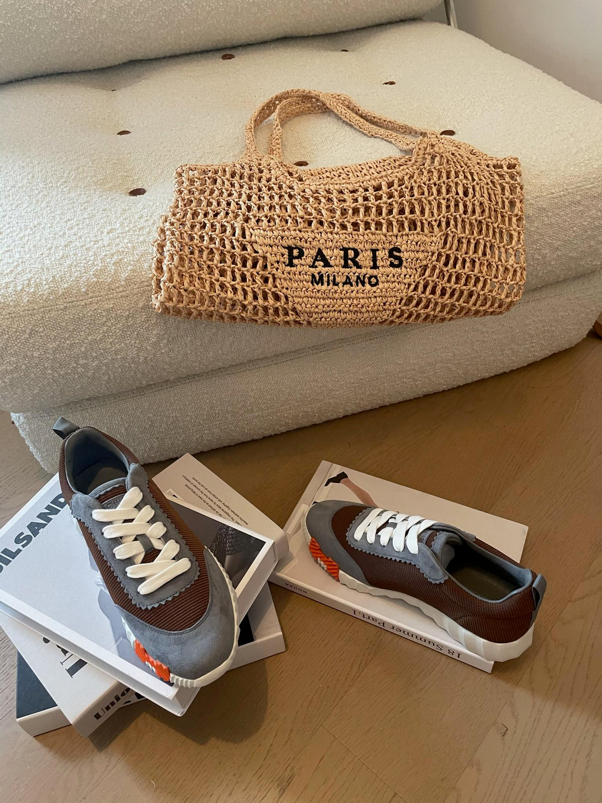 HERMES BOUNCING SNEAKERS GRAY MIX BROWN CALFSKIN